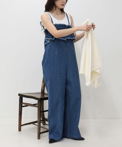 荷葉邊牛仔連體褲