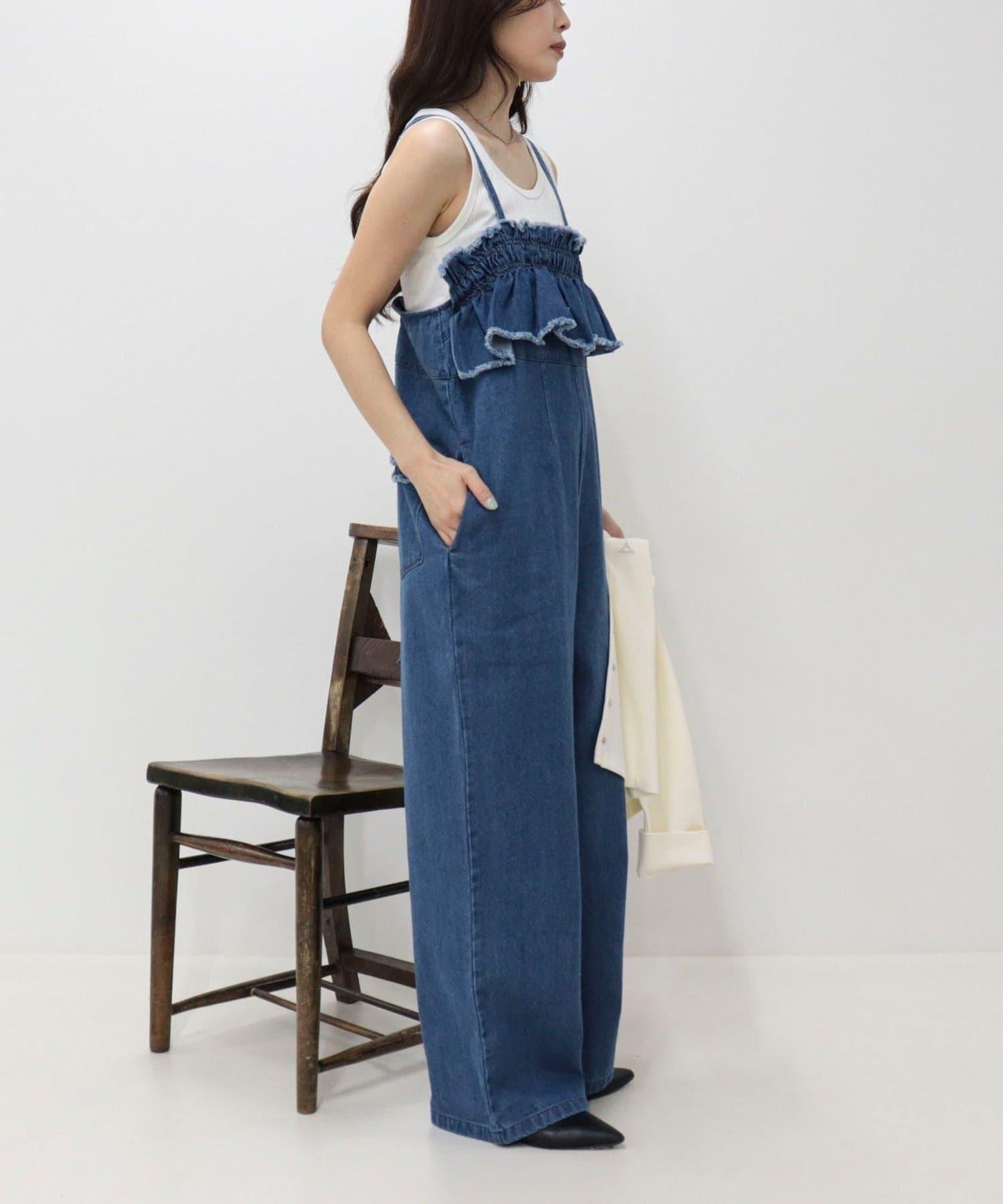 荷葉邊牛仔連體褲