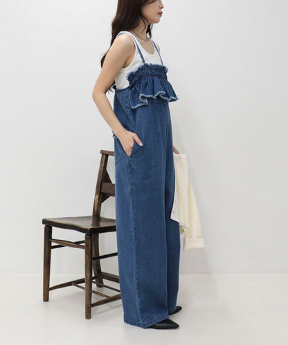 荷葉邊牛仔連體褲