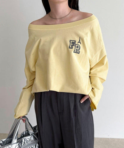 做舊毛圈露肩套頭衛衣