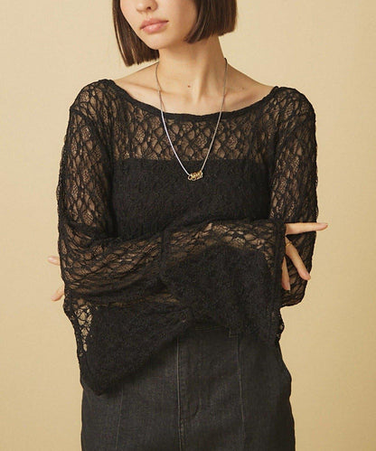 蕾絲喇叭袖 PO套頭上衣