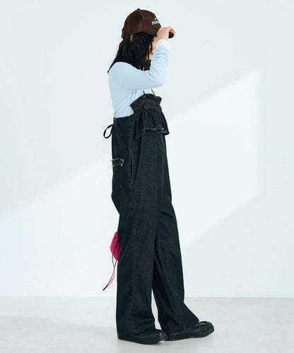 荷葉邊牛仔連體褲