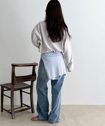 做舊毛圈露肩套頭衛衣