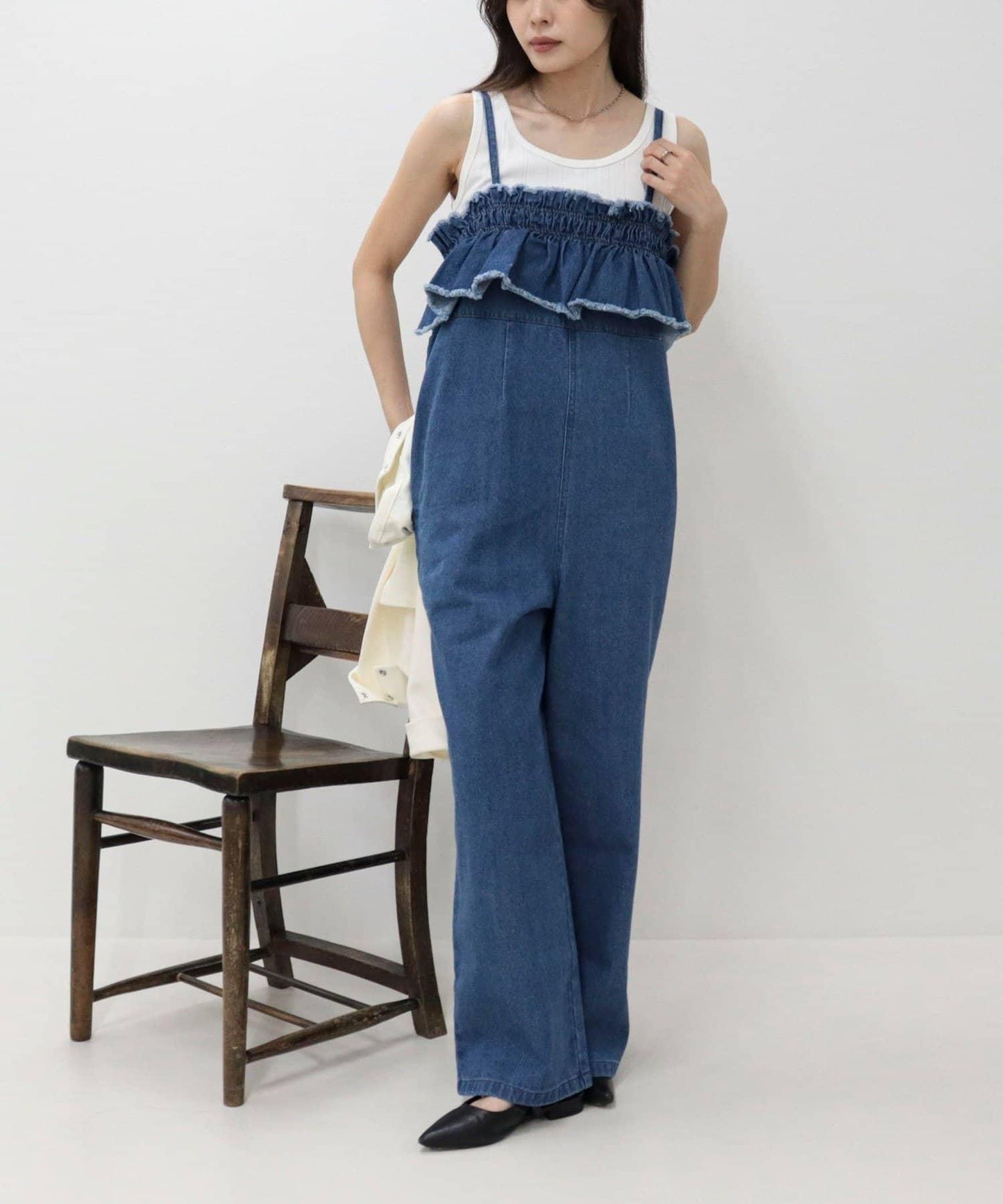 荷葉邊牛仔連體褲