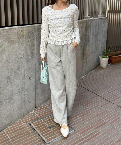 閃亮Logo 下襬蕾絲 羅紋 上衣