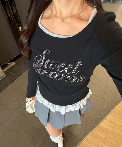 閃亮Logo 下襬蕾絲 羅紋 上衣