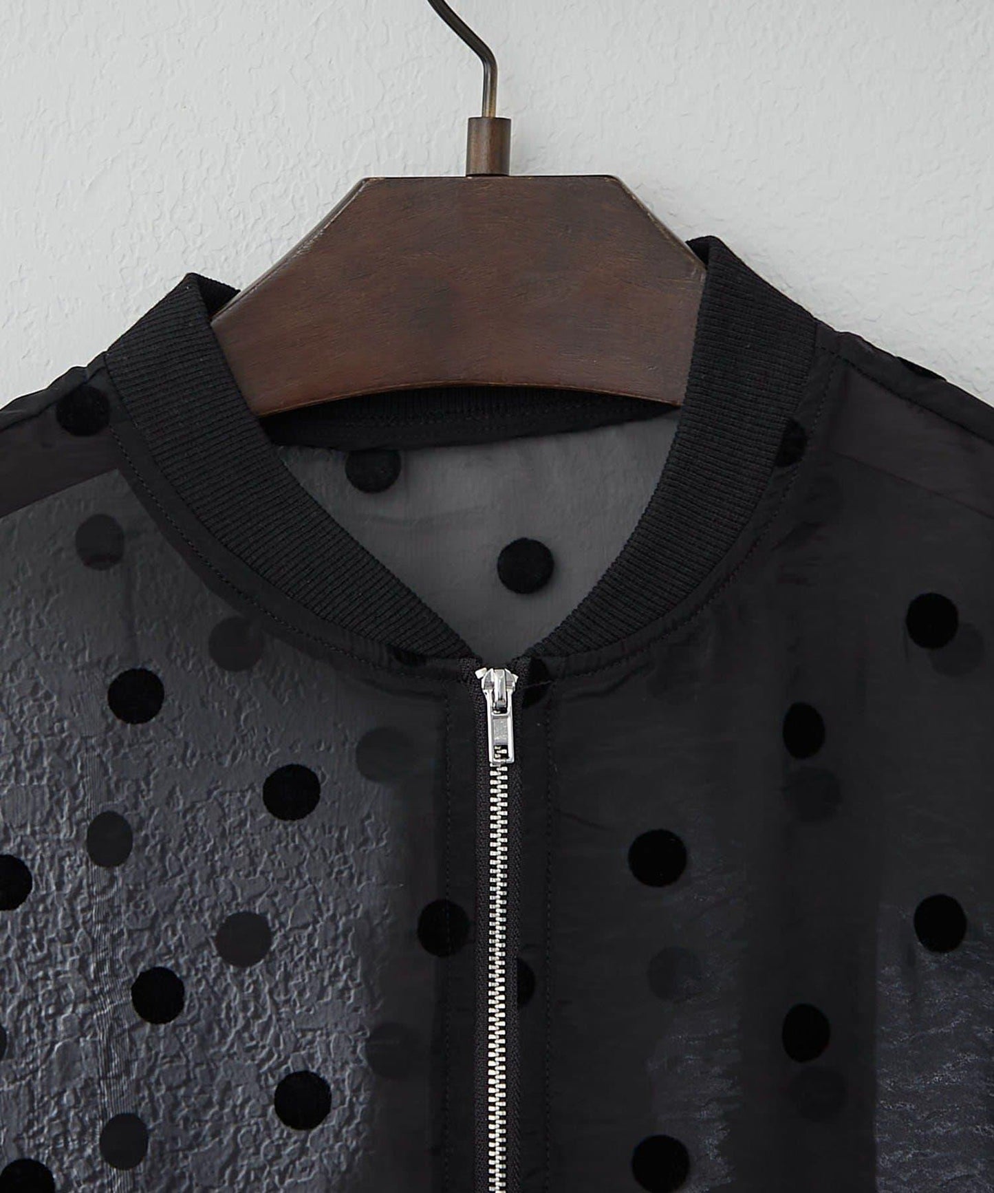 透視植絨波點短外套