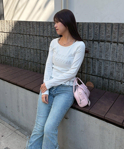 閃亮Logo 下襬蕾絲 羅紋 上衣