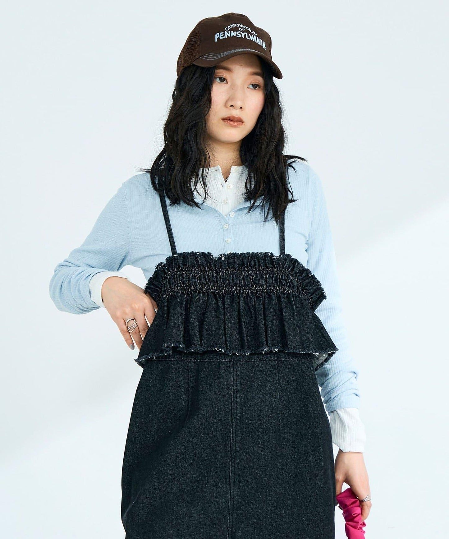 荷葉邊牛仔連體褲