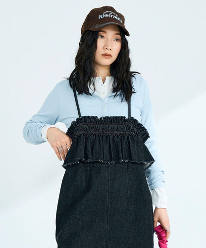 荷葉邊牛仔連體褲