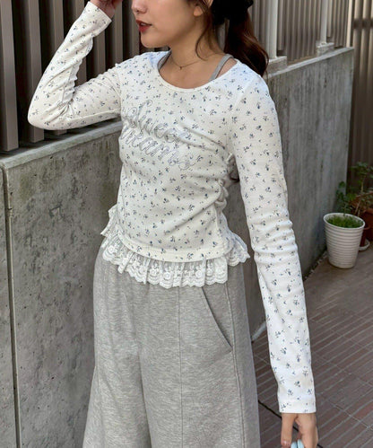 閃亮Logo 下襬蕾絲 羅紋 上衣