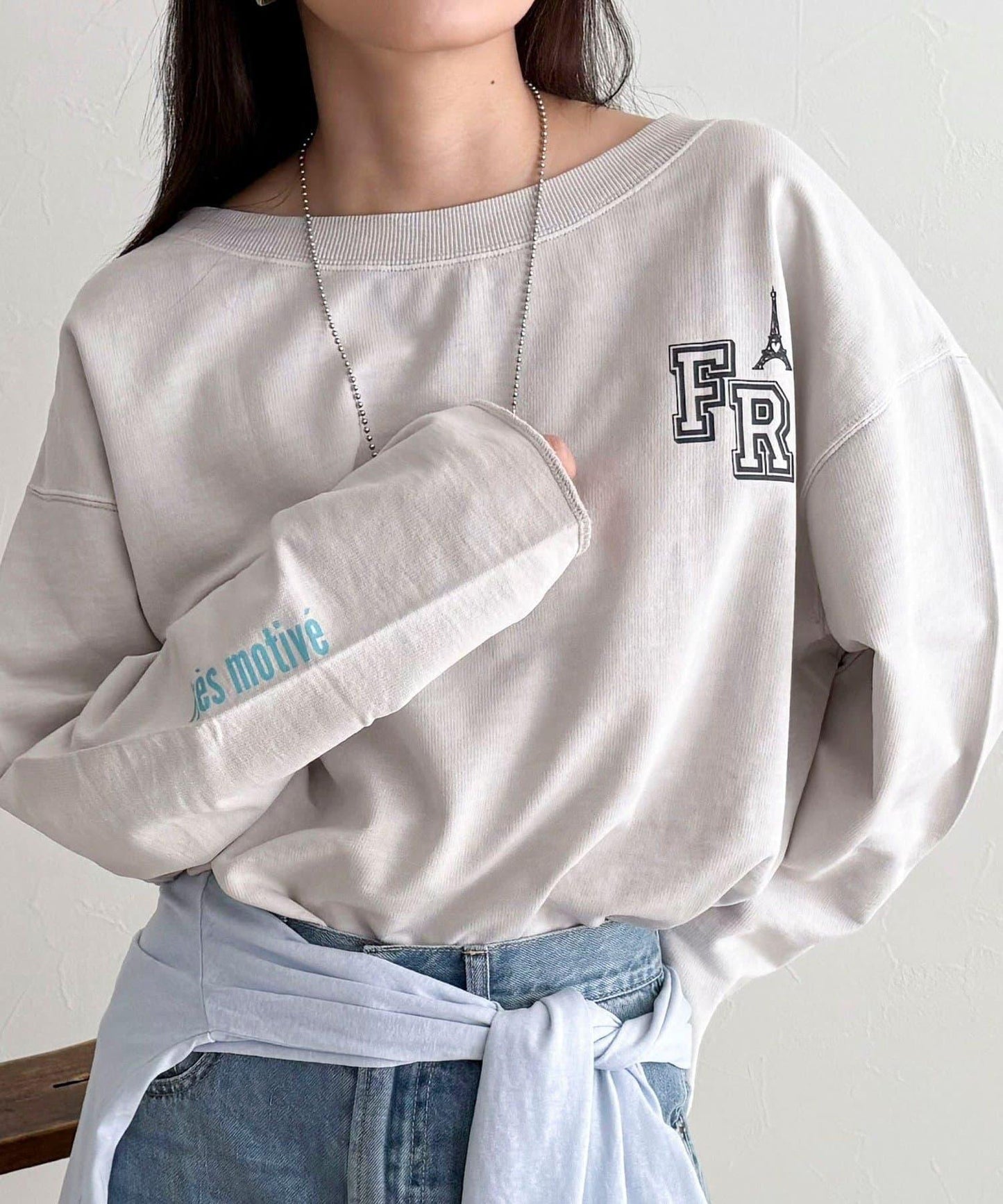 做舊毛圈露肩套頭衛衣