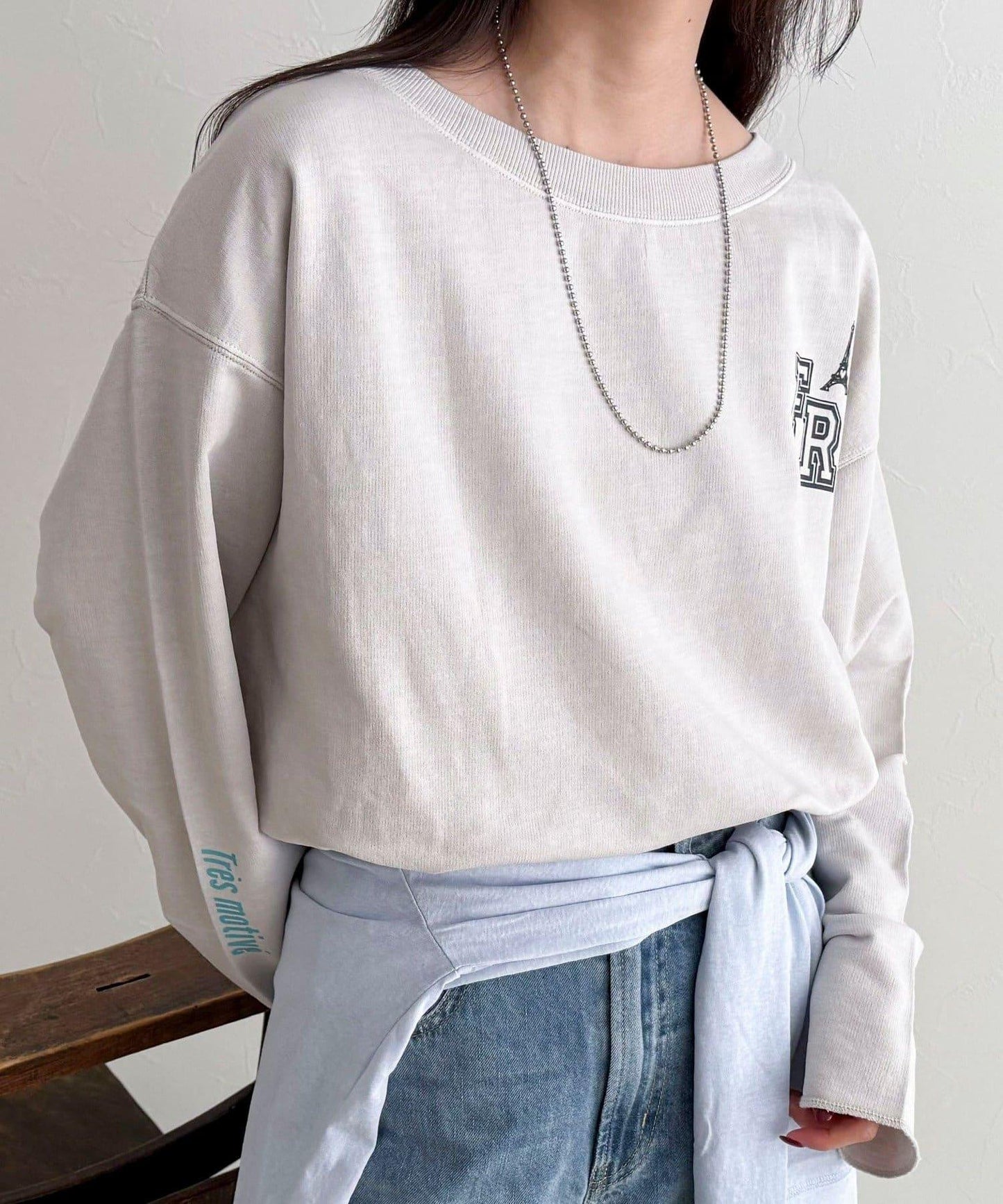 做舊毛圈露肩套頭衛衣