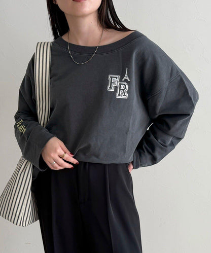 做舊毛圈露肩套頭衛衣