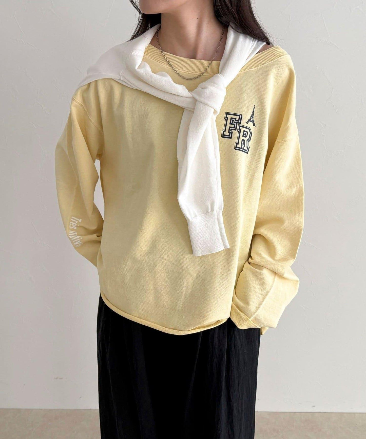 做舊毛圈露肩套頭衛衣