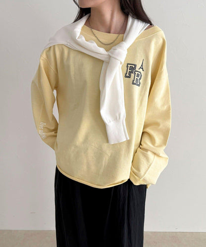 做舊毛圈露肩套頭衛衣