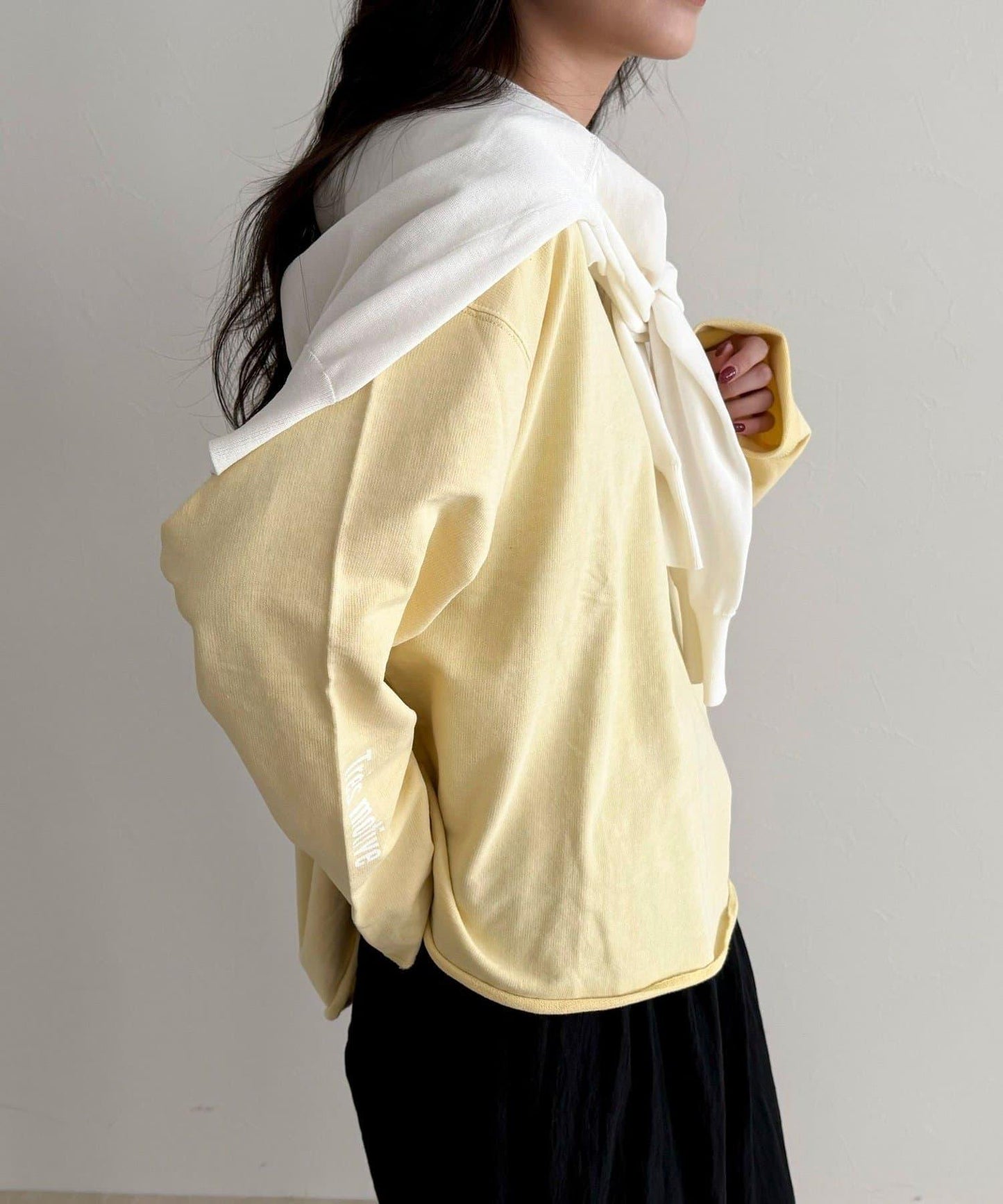 做舊毛圈露肩套頭衛衣