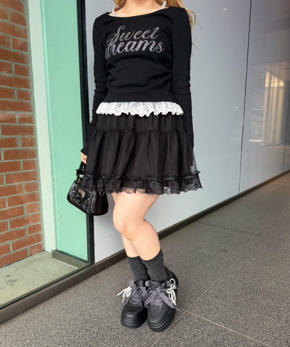 閃亮Logo 下襬蕾絲 羅紋 上衣