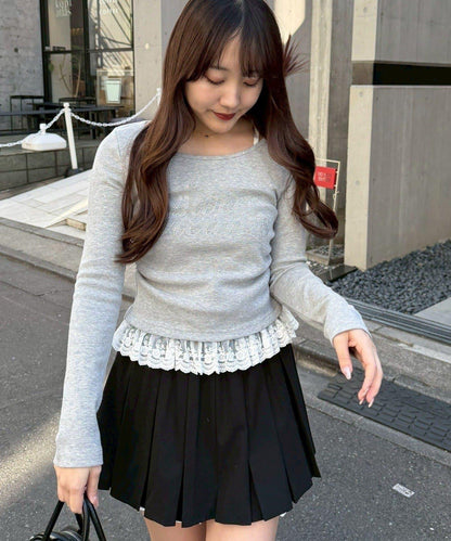 閃亮Logo 下襬蕾絲 羅紋 上衣
