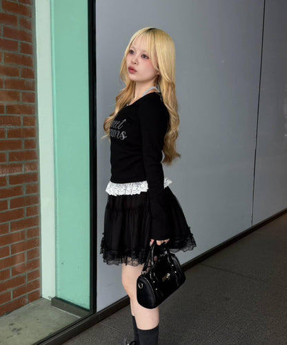 閃亮Logo 下襬蕾絲 羅紋 上衣