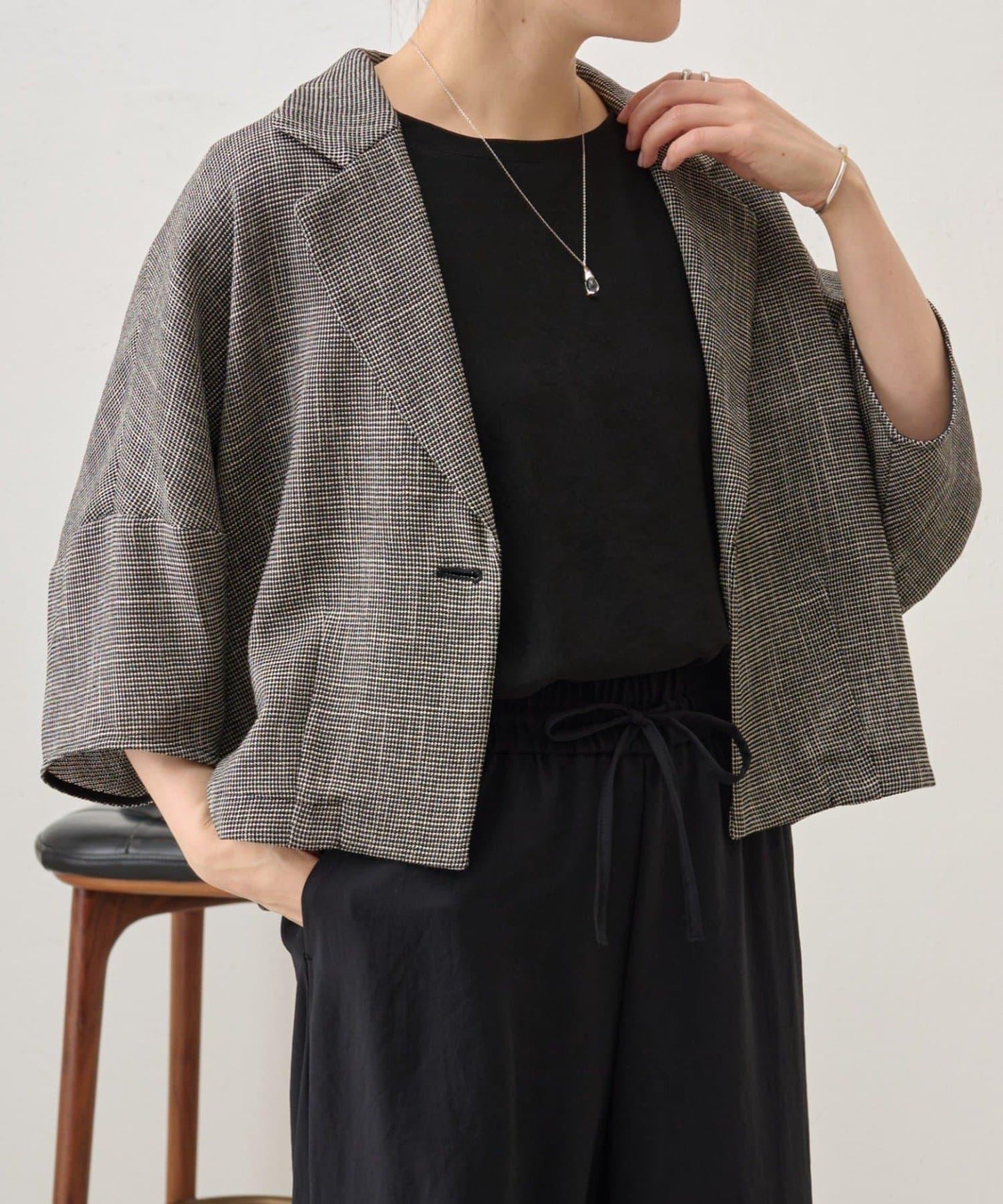 半袖粗花呢夾克