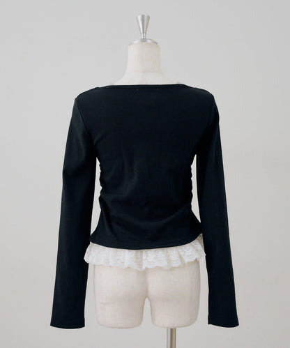 閃亮Logo 下襬蕾絲 羅紋 上衣