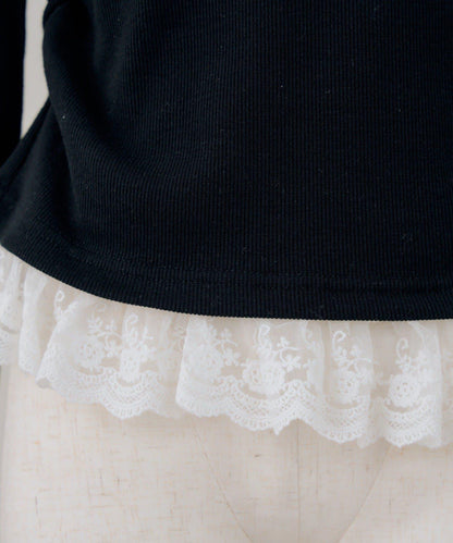 閃亮Logo 下襬蕾絲 羅紋 上衣