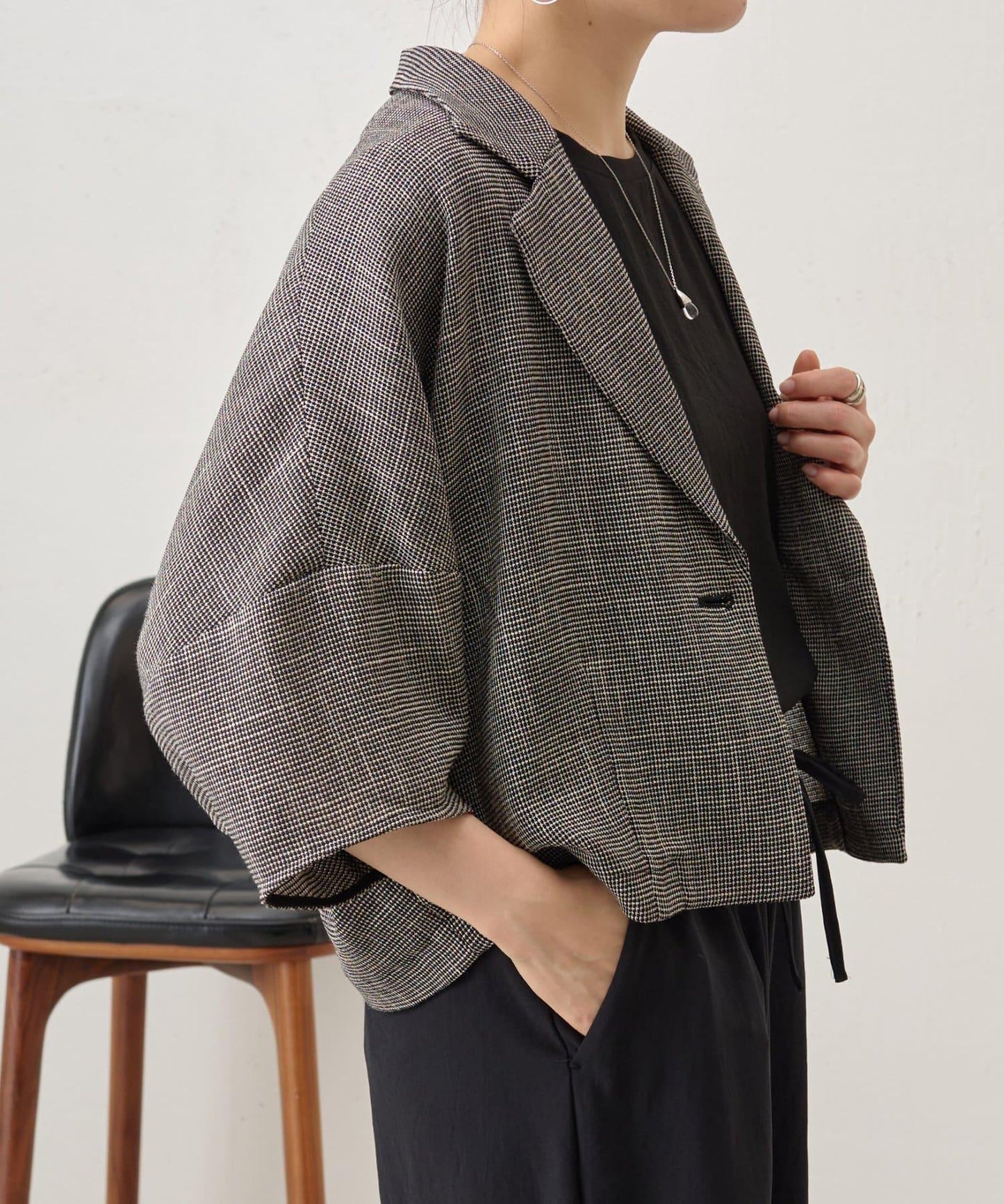 半袖粗花呢夾克