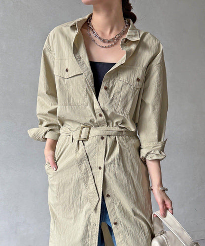 可定型領長款襯衫式連衣裙