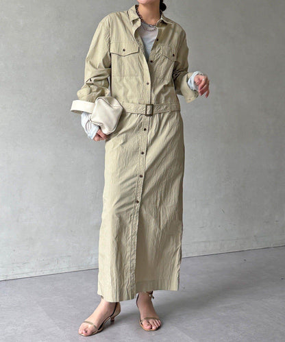 可定型領長款襯衫式連衣裙