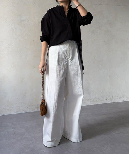 後背格紋泡泡紗襯衫