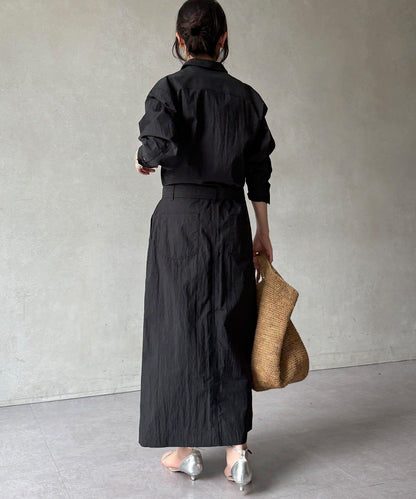 可定型領長款襯衫式連衣裙