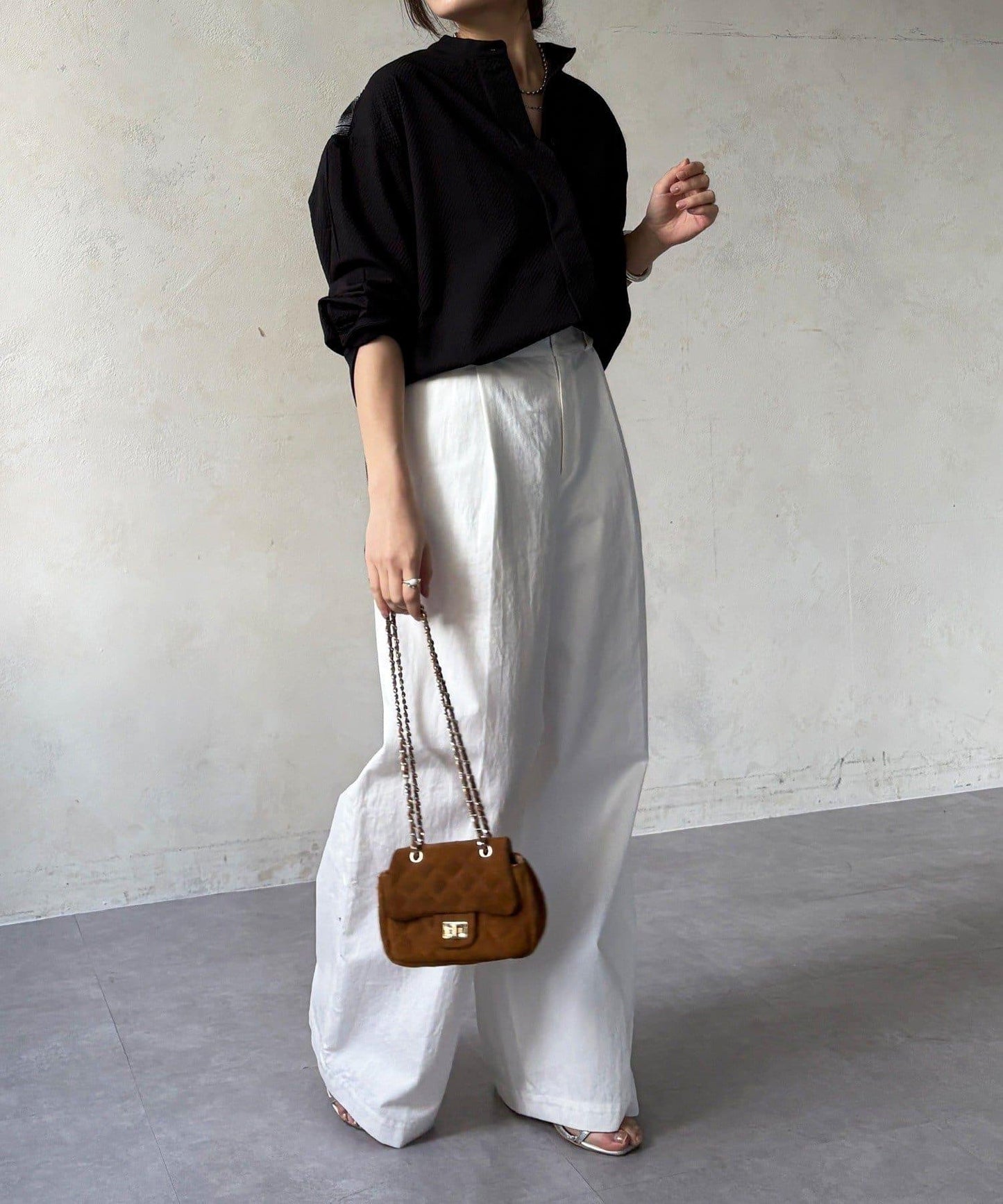 後背格紋泡泡紗襯衫