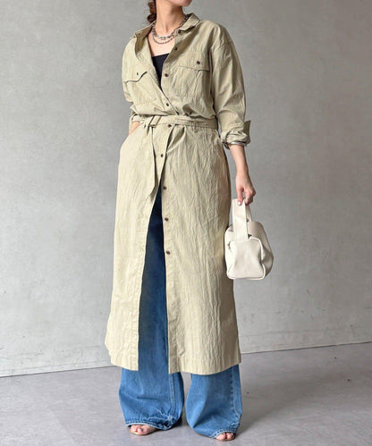 可定型領長款襯衫式連衣裙