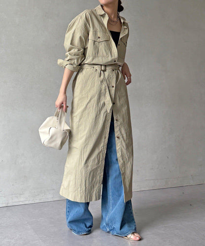 可定型領長款襯衫式連衣裙