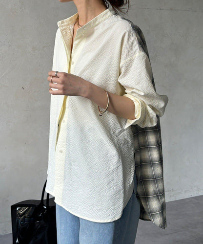 後背格紋泡泡紗襯衫