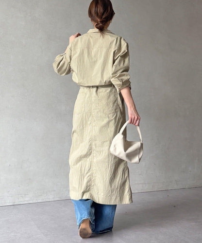 可定型領長款襯衫式連衣裙