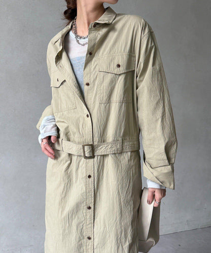 可定型領長款襯衫式連衣裙