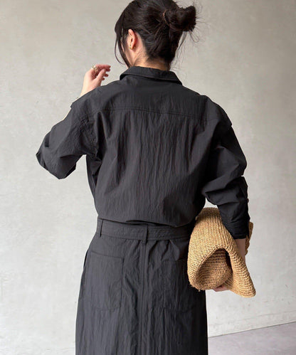 可定型領長款襯衫式連衣裙