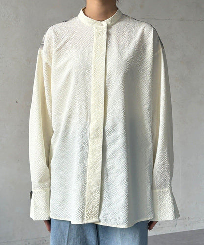 後背格紋泡泡紗襯衫