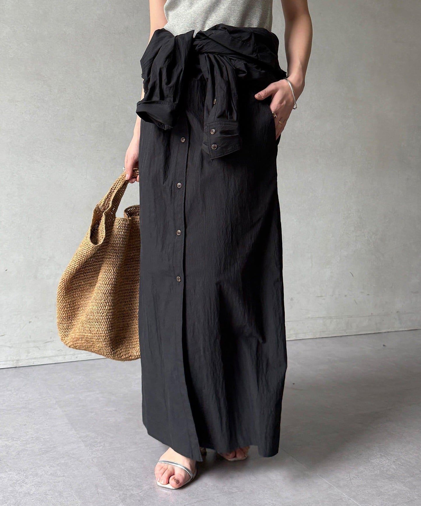 可定型領長款襯衫式連衣裙