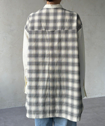 後背格紋泡泡紗襯衫