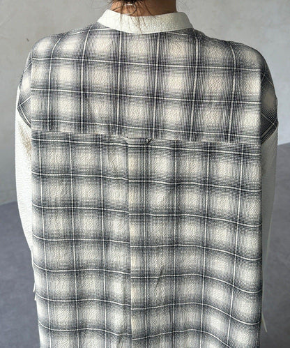 後背格紋泡泡紗襯衫