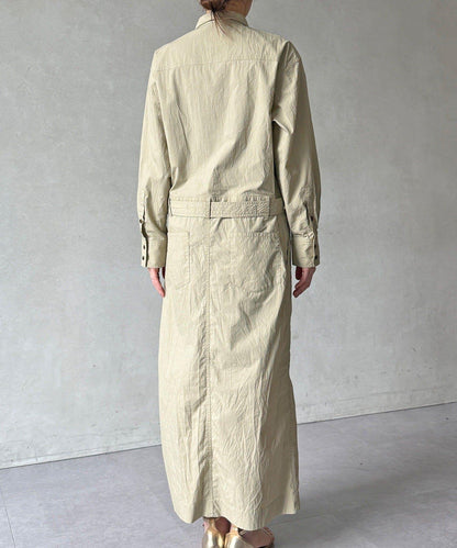 可定型領長款襯衫式連衣裙