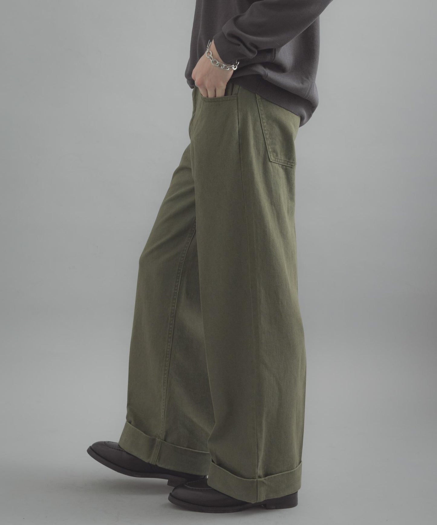 斜紋雙寬闊腿褲