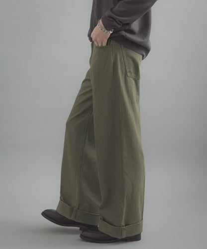 斜紋雙寬闊腿褲