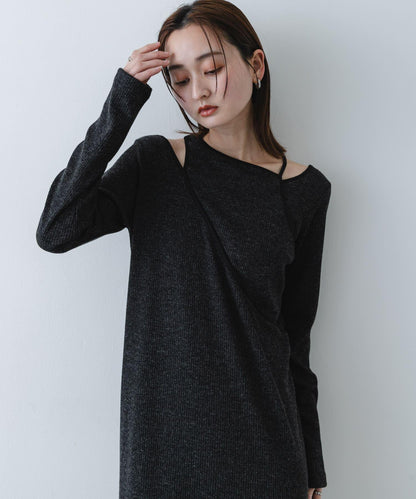 疊穿設計羅紋連衣裙