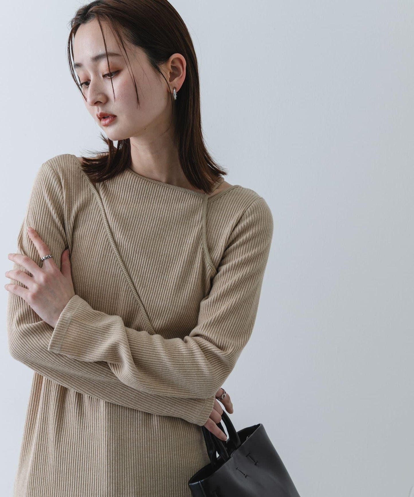 疊穿設計羅紋連衣裙