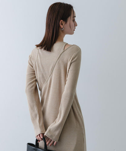 疊穿設計羅紋連衣裙