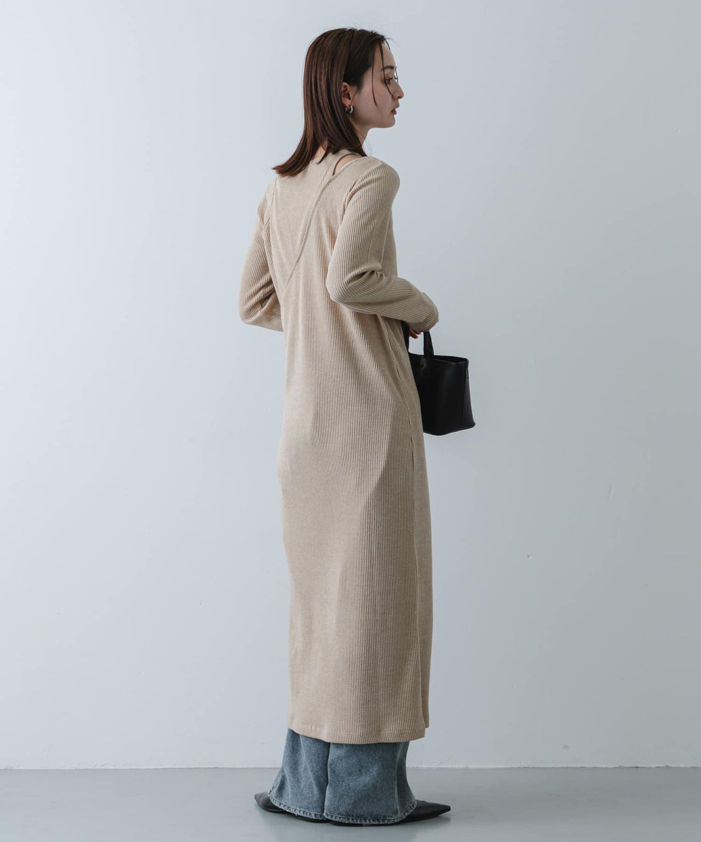 疊穿設計羅紋連衣裙